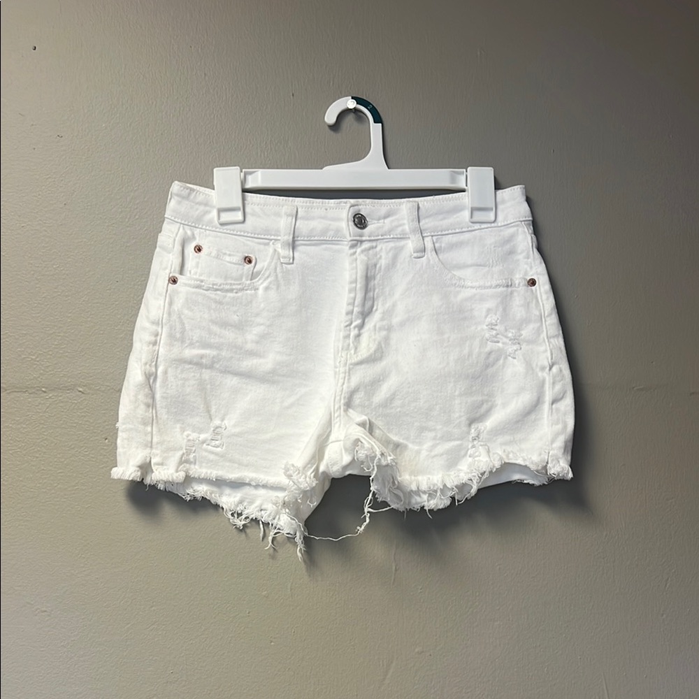 White Distressed Jean Shorts with Frayed Hems